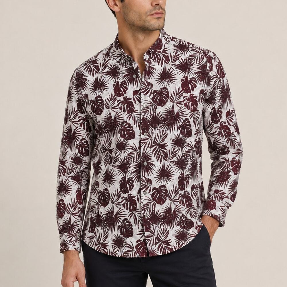 Ted Baker Modern Fit Button up Shirt Purple Tropical Floral 16 1/2